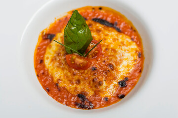 Plate small lasagna basil leaf tomato sauce