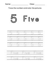 High Resolution Color and Trace the Number Worksheet for kids Practise and Homework Printable Pages.