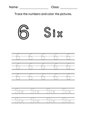 High Resolution Color and Trace the Number Worksheet for kids Practise and Homework Printable Pages.