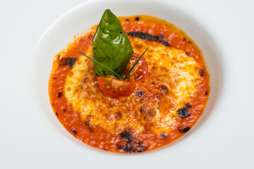 Plate small lasagna basil leaf tomato sauce