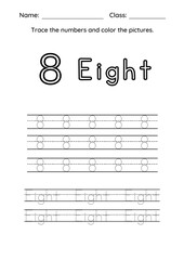 High Resolution Color and Trace the Number Worksheet for kids Practise and Homework Printable Pages.