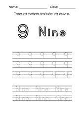 High Resolution Color and Trace the Number Worksheet for kids Practise and Homework Printable Pages.