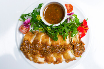Chicken katsu with salad and sauce meat filet
