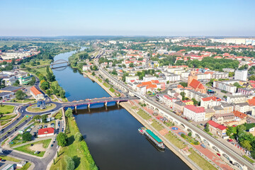 Fototapeta na wymiar Aerial view of Gorzów Wielkopolski town city at river Warta in Poland