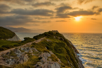 sunset on the coast of zumaia with view of the flysch rocks 