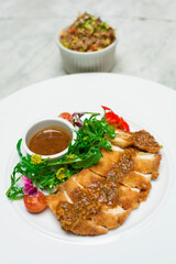 Chicken katsu with salad and sauce meat filet
