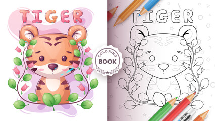 Cartoon character adorable animal tiger - coloring book