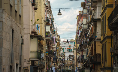 Fototapeta na wymiar Typical italian street in Naples town, Italy.