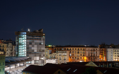 Night view of Napoli Porta Nolana railway station.