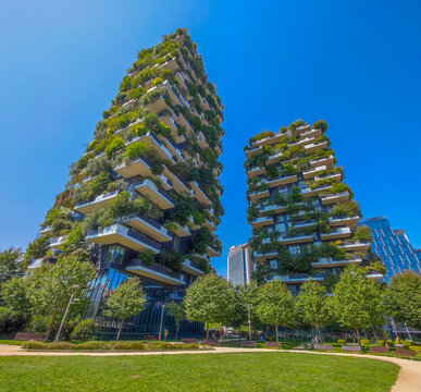 Ecological green skyscraper - Bosco verticale in Milan, known as vertical forest