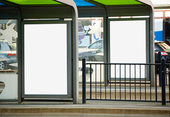 Outdoor advertising billboards at the bus stop.