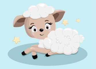 Cute lamb. Vector illustration of a baby sheep.