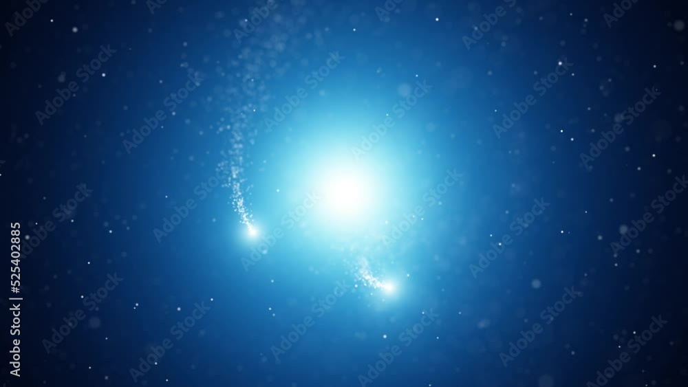 Poster endless loop christmas light streaks flying on shiny blue particle copy space animation background.