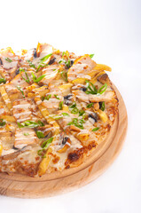 Delicious ready to eat pizza isolated white background junk food