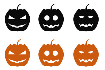 illustration set of black and orange pumpkins on a white background.  halloween holiday concept, packaging design element, template for advertising, printing on paper and fabric.  print on clothes.