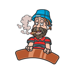 Cartoon Mascot of Bearded Boy With Smoking and Wear Hat.