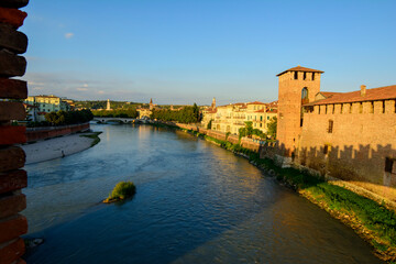Obraz premium Castelvecchio, Verona Italy, sunset