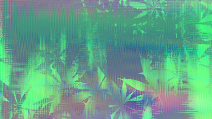 Abstract psychedelic cannabis leaf pattern background image.