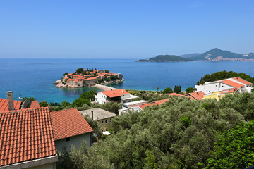 Sveti Stefan, picturesque island in the Adriatic Sea. Montenegro, Europe