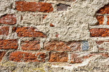 Red old worn brick wall texture background. Vintage effect.