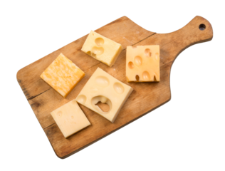 various types of cheese on wooden board