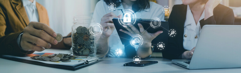 man use Laptop with cloud computing diagram show on hand. Cloud technology. Data storage....