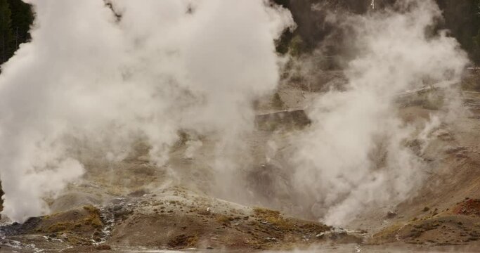 Steam vents and hot ponds bubbling in Yellowstone National Park