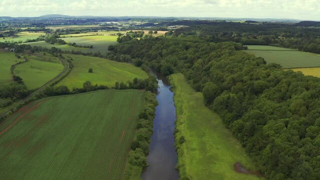 Aerial view of a beautiful English river