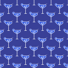 Cocktail seamless pattern. Icons of alcohol drink with cocktail straw and slice lemon. Cocktail party background. Modern design for print on wrapping paper, wallpaper, packaging. Vector illustration