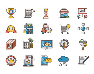 Filled outline Icons Set of Search Engine Optimization icons, Simple Mono Line Pictogram Pack, Vector Logo Concept, Web Graphic. Vector icons.
