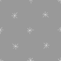 Hand Drawn Snowflakes Christmas Seamless Pattern. Subtle Flying Snow Flakes on chalk snowflakes Background. Beauteous chalk handdrawn snow overlay. Emotional holiday season decoration.