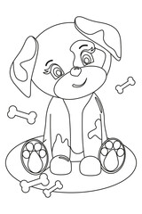 Coloring the outline of a cartoon cute little dog