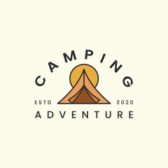 summer camp with vintage color logo vector illustration. tent, adventure icon template design © SD22