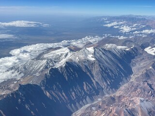 View of the peaks of the Andes Mountains between Argentina and Chile