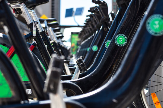 Bike Share Toronto Bikes Lined Up On City Street