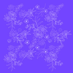 Vectores de flores blancas con fondo violeta o lila. Vectores floreados. Plantas vectoriales.