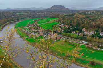 Beautiful Village Next To River, Saxon Switzerland Mountains