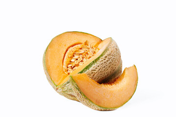 Yellow cantaloupe melon on white background