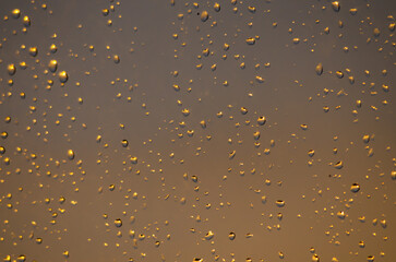 rain drops on the window on sunset