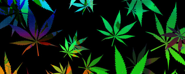 Abstract psychedelic cannabis leaf pattern background image.