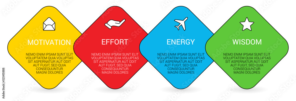 Poster four rotated squares on the bias arranged next to each other, can be used as infographics element il