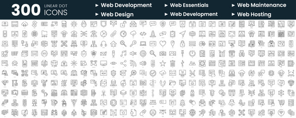 Set of 300 thin line icons set. In this bundle include web development, web essentials, web maintenance, web-design, web-hosting - obrazy, fototapety, plakaty