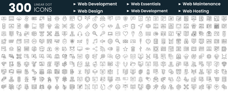 Set of 300 thin line icons set. In this bundle include web development, web essentials, web maintenance, web-design, web-hosting