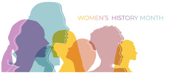 Women silhouette head isolated. Women's history month banner.	