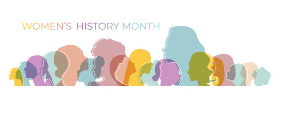 Women silhouette head isolated. Women's history month banner.	