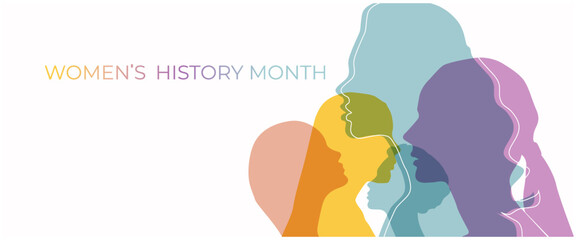 Women silhouette head isolated. Women's history month banner.	
