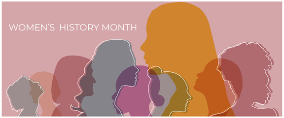 Women silhouette head isolated. Women's history month banner. 