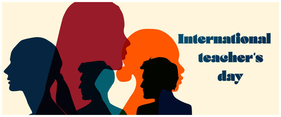 International teacher's day poster background concept. Banner background of human profile silhouette, vector illustration	