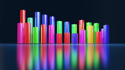 3d render. Multicolor bars, counters and graph. Beautiful 3d background for analytical programs with abstract infographics, statistical data. 3d columns as financial bg