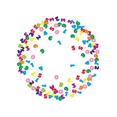Falling colorful numbers. Math study concept with flying digits. Beautiful back to school mathematics banner on white background. Falling numbers vector illustration.